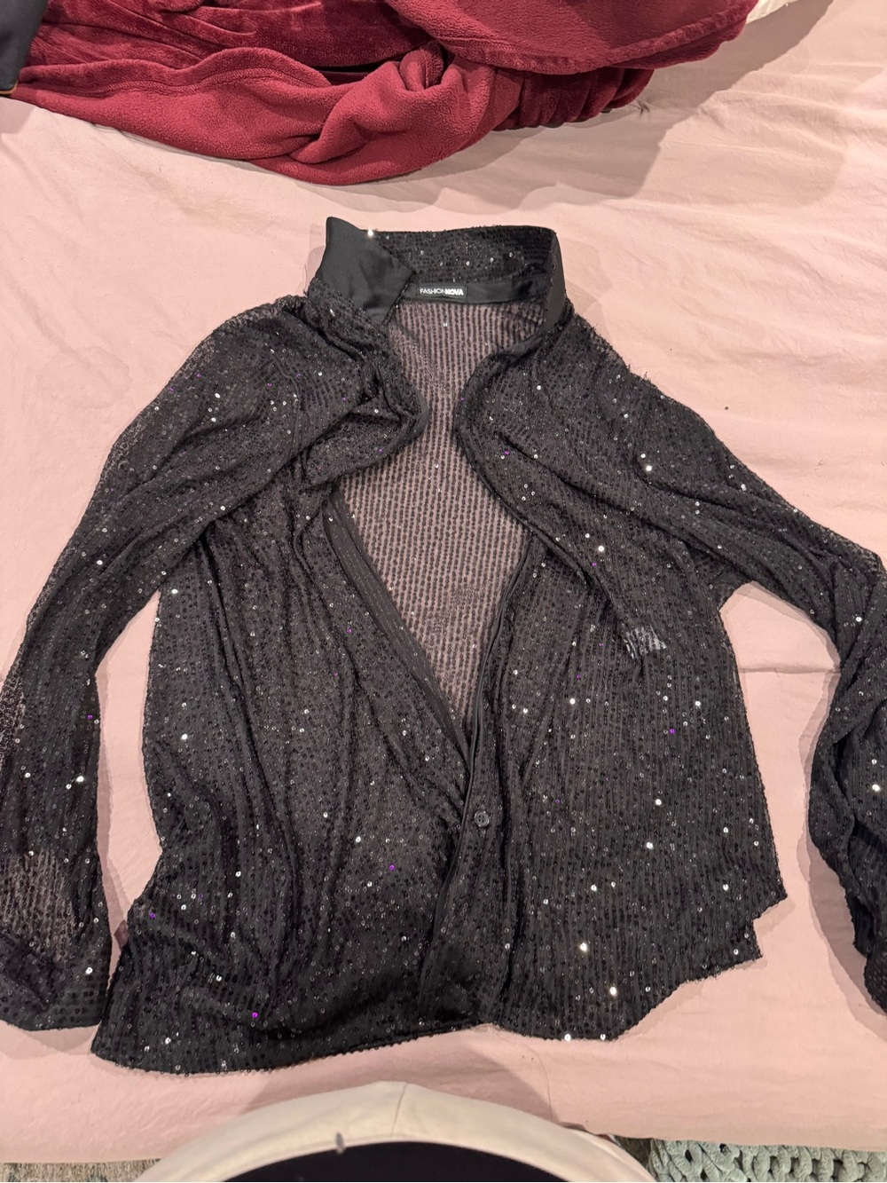 Sequin Trim Black Women's button up